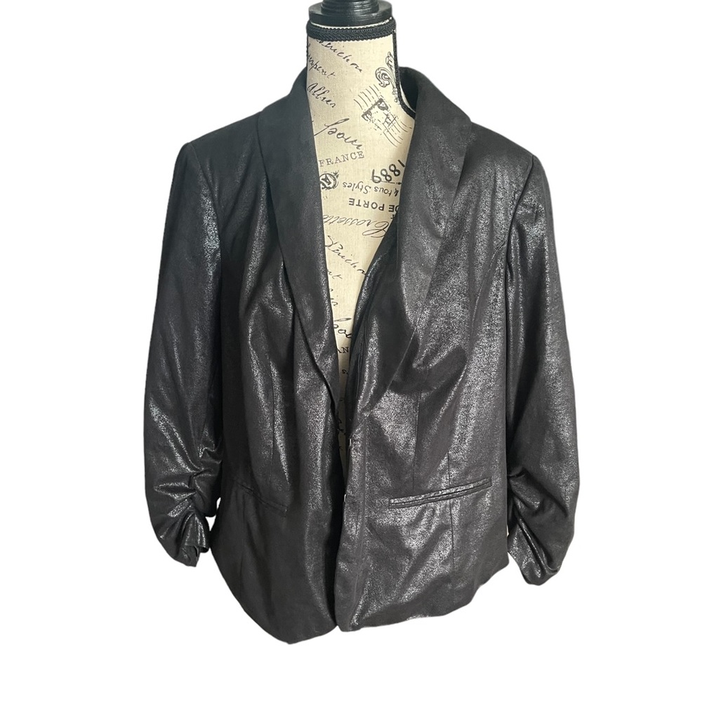 INC Black Faux Leather Blazer
